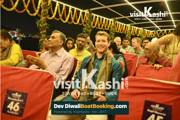 Guests enjoying the evening together in the boat seating area